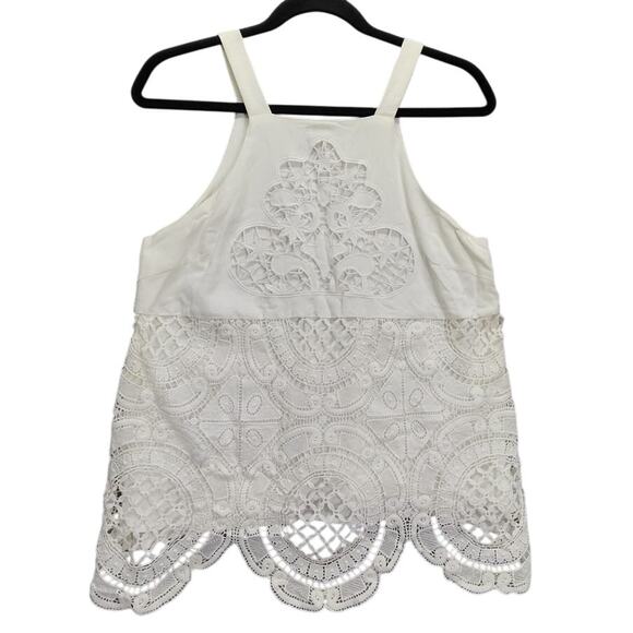 Blue Rair Tank Top Womens Size Small Vintage White Embroidered Slip Lined Rayon - Picture 1 of 7